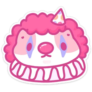 🤡 klaun, słodki, smutny, czapeczka urodzinowa, różowy, ilustracja, naklejka whatsapp sticker