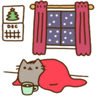 🌨 Pusheen DEC 猫, 冬, クリスマス, プシーン, コージー, 可愛い, カレンダー, 雪 telegram sticker