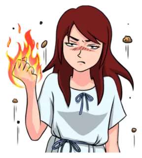 🔥 Cartone animato, Donna, Fuoco, Infastidita, Pugno whatsapp sticker