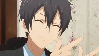 😁 anime, character, peace sign, smile whatsapp sticker