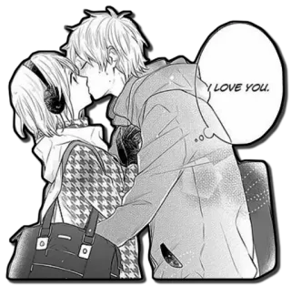 ❤ I LOVE YOU. amor, beijo, casal, romance, fones de ouvido, anime, mangá telegram sticker