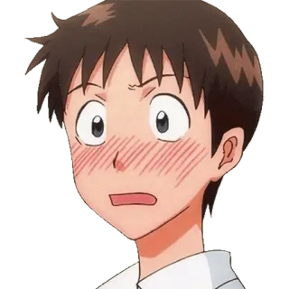 🔷 Shinji Ikari Neon Genesis Evangelion anime, nervoso, scioccato, ragazzo, adolescente, arrossire telegram sticker