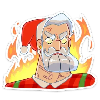 🔥 papá noel, navidad, fuego, enojado, tatuaje, dibujos animados, pegatina telegram sticker