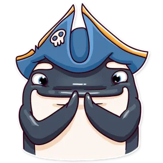 😯 orca, pirate, whale, cartoon, hat, skull, marine mammal telegram sticker