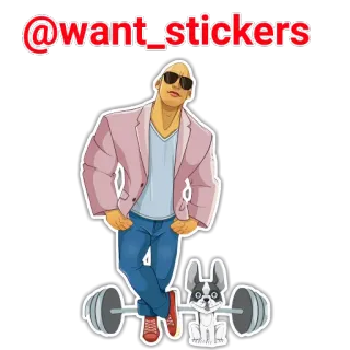 👌 @want_stickers homem, cão, musculação, óculos de sol, adesivo, desenho animado, fitness, barra whatsapp sticker