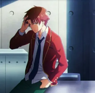 🤦‍♂ Ayanokouji Kiyotaka Classroom of the Elite Аниме, Школа, Студент, Красный, Галстук telegram sticker