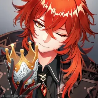 💠 Diluc Genshin Impact anime, genshin impact, diluc, character, video game, crown whatsapp sticker