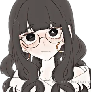 😕 Anime, Fille, Lunettes, Mignon, Sticker telegram sticker