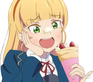 🤤 Аниме, Девушка, Еда, Десерт, Блинчик, Клубника, Мило, Блондинка whatsapp sticker