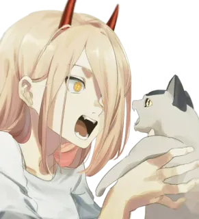 😈 Power Chainsaw Man anime, devil, cat, horns, manga, character telegram sticker
