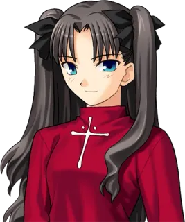 🙂 Rin Tohsaka Fate/stay night Anime, Personaje, Chica, Pelo largo, Coletas, Vestido rojo whatsapp sticker