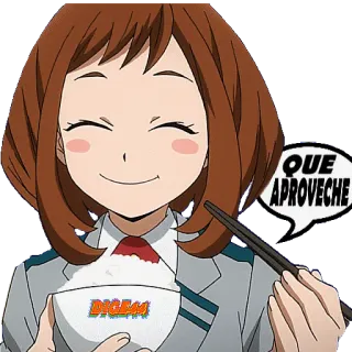 🍝 Ochaco Uraraka My Hero Academia QUE APROVECHE Anime, Comida, Arroz, Comendo, Ochaco Uraraka, My Hero Academia telegram sticker