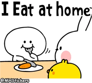😋 I Eat at home comendo, desenho animado, comida, coelho, casa, refeição telegram sticker