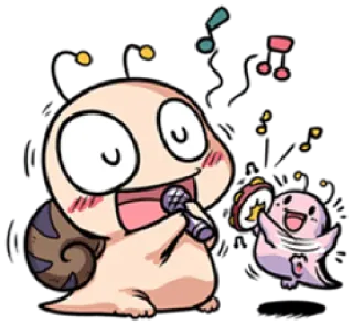 🎤 Cartoon, Niedlich, Schnecke, Musik, Singen, Tamburin telegram sticker