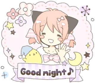 👋 Good night bonne nuit, sommeil, animé, kawaii, mignon, dessin animé, lune, étoiles telegram sticker