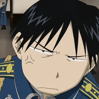 💙 Roy Mustang Fullmetal Alchemist Roy Mustang, Fullmetal Alchemist, anime, annoyed, funny, reaction telegram sticker