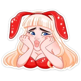 😢 orelhas de coelho, desenho animado, menina, fofa, loira whatsapp sticker