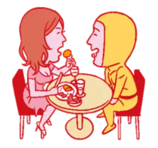 🍗 cena, coppia, mangiare, tavolo, cartone animato whatsapp sticker
