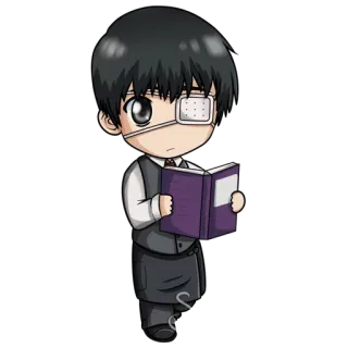 😕 Ken Kaneki Tokyo Ghoul 애니메이션, 만화, 카네키 켄, 치비, 캐릭터, 책 telegram sticker