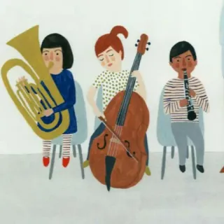🎼 music, musicians, children, instruments, cello, tuba, clarinet whatsapp sticker
