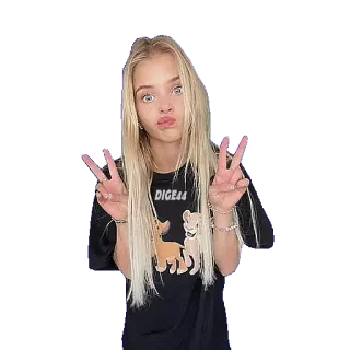 ✌️ ragazza, bionda, segno di pace, giovane telegram sticker