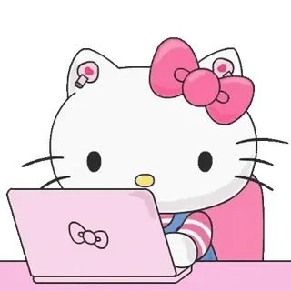 😊 Hello Kitty hello kitty, dibujos animados, gato, portátil, rosa, lindo telegram sticker