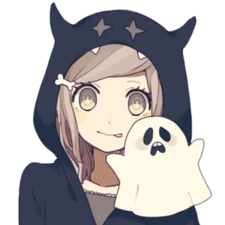👻 Аниме, Мультфильм, Призрак, Каваи, Наклейка, Жуткий, Милый, Девушка whatsapp sticker