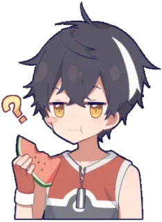 🤔 Anime, Desenho animado, Personagem, Melancia, Ponto de interrogação, Fofo telegram sticker