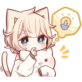 💡 cat ears, anime, kawaii, cute, sticker, thinking telegram sticker
