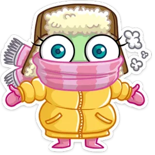 🥶 sticker, winter, cold, cartoon, character, scarf, hat telegram sticker