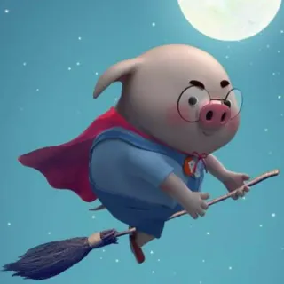 🐷 돼지, 슈퍼히어로, 나는, 빗자루, 만화 telegram sticker