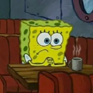 🥢 SpongeBob SquarePants SpongeBob, cartoon, thinking, coffee, Krusty Krab, Nickelodeon whatsapp sticker