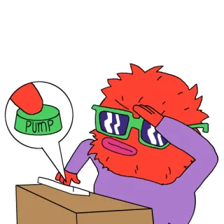 📈 PUMP pompa, kreskówka, potwór, przycisk, akcja, zielony telegram sticker
