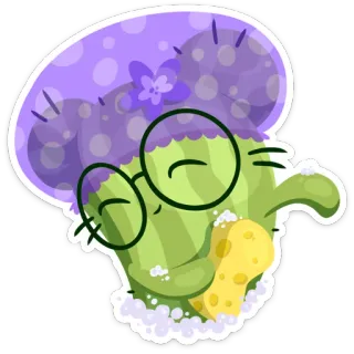 🛁 cacto, flor, roxo, fofo, desenho animado, personagem, engraçado whatsapp sticker