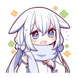 😊 Chica anime, Chibi, Lindo, Kawaii, Dibujo animado, Pelo blanco, Ojos azules telegram sticker