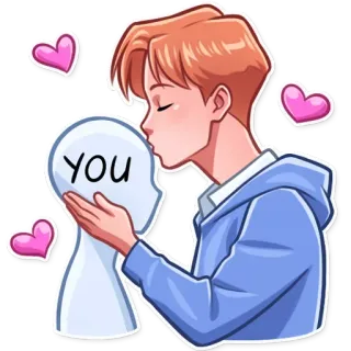 😙 YOU love, kiss, romance, hearts, couple, cartoon telegram sticker