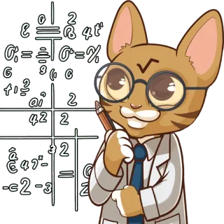 🤓 02
E4t
0==0=%
G
a
2
-
9C
ai
42 2
47-
32
2
=
D
-c2-32 gato, científico, matemáticas, ecuaciones, física, gafas, educación telegram sticker