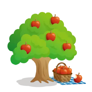 🍎 apple tree, apples, basket, fruit, picnic, tree, food telegram sticker