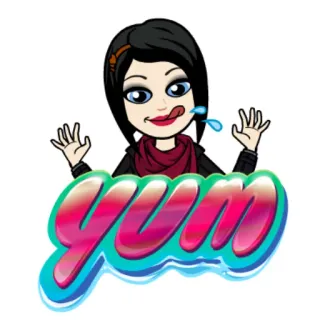 😋 yum Bitmoji, comida, expresión, delicioso, dibujos animados, femenino, hambre whatsapp sticker