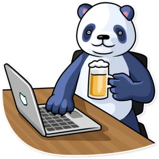 🍺 панда, пиво, ноутбук, мультфильм, животное, стол, работа telegram sticker