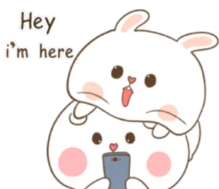 😌 Hey I'm here Hase, Kaninchen, süß, kawaii, Gruß, simsen, Handy, Stapel telegram sticker