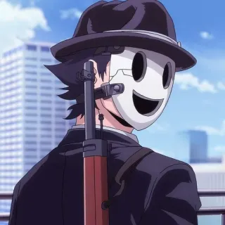 😐 アニメ, スナイパーマスク, 銃, 帽子, 武器, キャラクター whatsapp sticker
