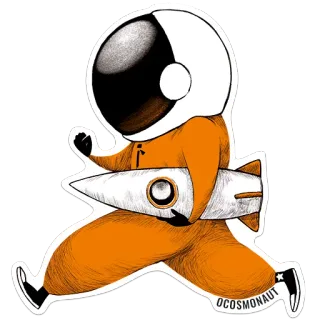 🏄 OCOSNAUT astronaut, rocket, space, orange, helmet, cosmonaut, running whatsapp sticker