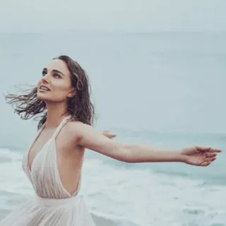 🔮 mulher, vestido, oceano, praia, mar, retrato telegram sticker