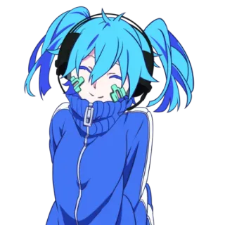 😊 Anime, Nhân vật, tóc xanh, tóc đuôi gà, mỉm cười, dễ thương whatsapp sticker
