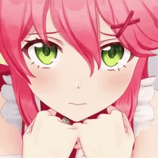 🥺 anime, cute, girl, pink hair, green eyes, vtuber telegram sticker