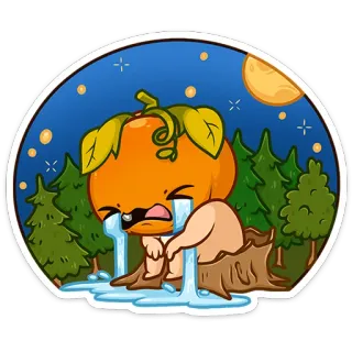 🎃 悲しい, 泣く, 自然, 漫画, 切り株, オレンジ, キャラクター, 感情 telegram sticker