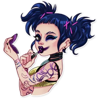 😉 wanita bertato, gothic, makeup, punk, gadis, kartun, ungu, lipstik telegram sticker