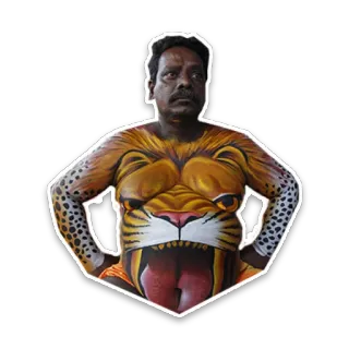😑 Pintura corporal, Homem, Tigre, Arte, Festival, Indiano telegram sticker