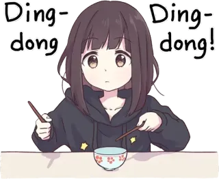 🤤 Ding-dong Ding-dong! 动漫, 女孩, 食物, 筷子, 碗, 叮咚, 卡哇伊, 可爱 whatsapp sticker